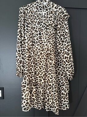 Time and Tru Leopard Print Ruffle Dress - Black and Brown